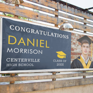 Navy Blue Gold Black Foto Graduate Abschluss Banner