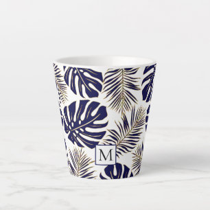 Navy-Blue-Gold-Blätter und Monogramm Milchtasse