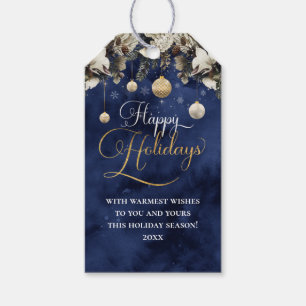 Navy Blue Gold Blume Happy Holidays Geschenkanhänger