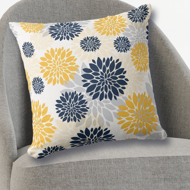 Navy Blue Gold Blume Muster Kissen (Von Creator hochgeladen)