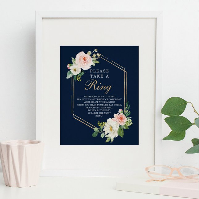 Navy Blue Gold Blush Brautparty Ring Game Poster (Von Creator hochgeladen)