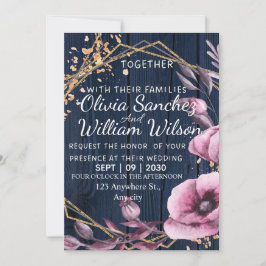Navy Blue Gold Blush Pink Country Wedding Einladung