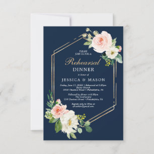 Navy Blue Gold Blush Probe Dinner Einladungskarte