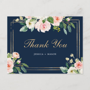 Navy Blue Gold Blush Vielen Dank Postcard Postkarte