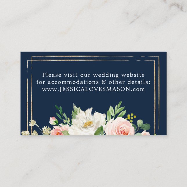 Navy Blue Gold Blush Wedding Website Insert Card (Vorderseite)