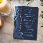 Navy Blue Gold B'nai Mitzvah Elegantes Party Einladung<br><div class="desc">Dieses B'nai Mitzvah Zeremonie und die Party Einladung für eine jüdische Familie,  die ihr Kind zur Tora berufen hat,  schmücken ein elegantes marineblau-goldenes Gewand. Die beiden Namen sind in einem schönen formalen Drehbuch unter dem Stern von David für eine gemeinsame Feier geschrieben.</div>