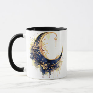Navy Blue & Gold Bohemisch Crescent Moon Halloween Tasse