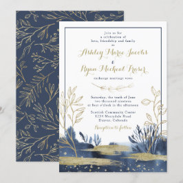 Navy Blue Gold Boho Blues Hochzeitseinladung Einladung