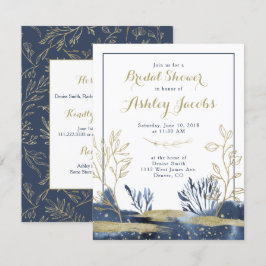 Navy Blue Gold Boho Floral Brautparty Einladung