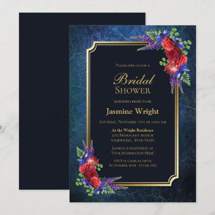Navy Blue Gold Burgundy Rose Brautparty Einladung