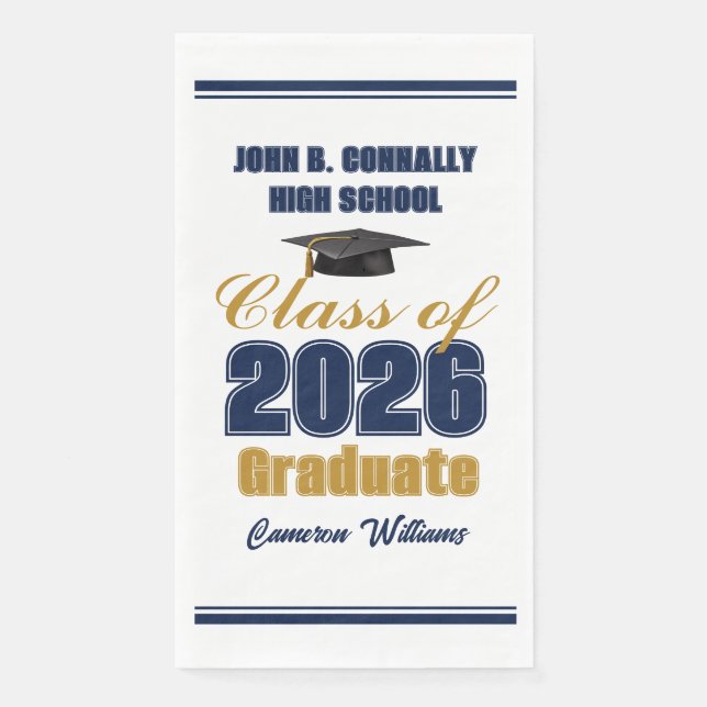 Navy Blue Gold Class of 2026 Graduation Party Serviette (Vorderseite)