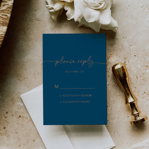 Navy Blue Gold Classic Wedding RSVP Karte