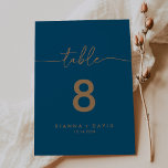 Navy Blue Gold Classic Wedding Tischnummer<br><div class="desc">Diese klassische Hochzeitsfeier in Marineboldgold eignet sich ideal für eine moderne Hochzeit. Das einfache und elegante Design zeichnet sich durch klassische und extravagante Schriftzeichen in Gold aus. Das ist eine zweiseitige Tischnummer. Fügen Sie jede benötigte Tischnummer individuell in Ihren Warenkorb.</div>
