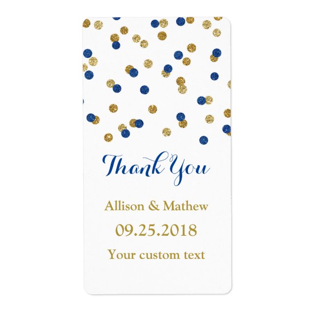 Navy Blue Gold Confetti Wedding Labels (Vorne)