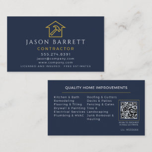 Navy Blue Gold Contractor Remodeling Handyman QR Visitenkarte