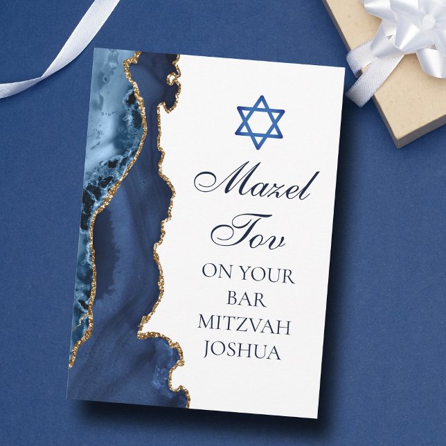 Navy Blue Gold Custom Bar Mitzvah Mazel Tov Karte (Von Creator hochgeladen)