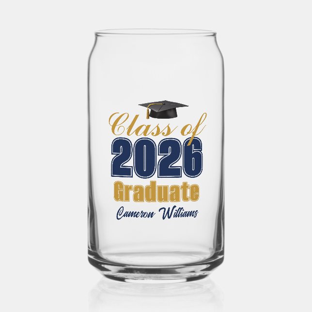 Navy Blue Gold Custom Class of 2026 Graduation Dosenglas (Vorderseite)