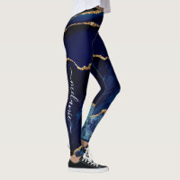 Navy Blue Gold Custom Letter and Name Leggings
