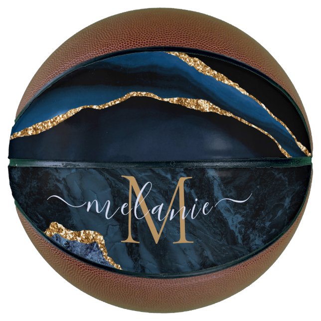 Navy Blue Gold Custom Letter Name Basketball (Vorderseite)