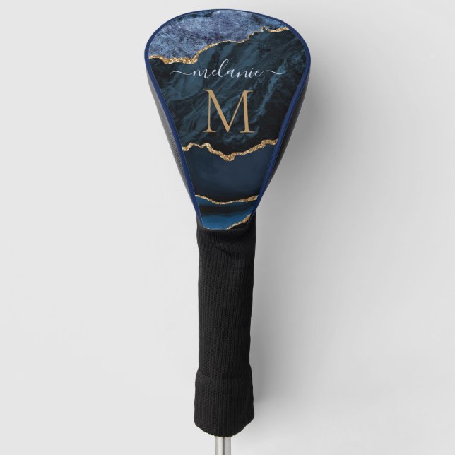 Navy Blue Gold Custom Letter Name Golf Head Cover Headcover (Vorderseite)