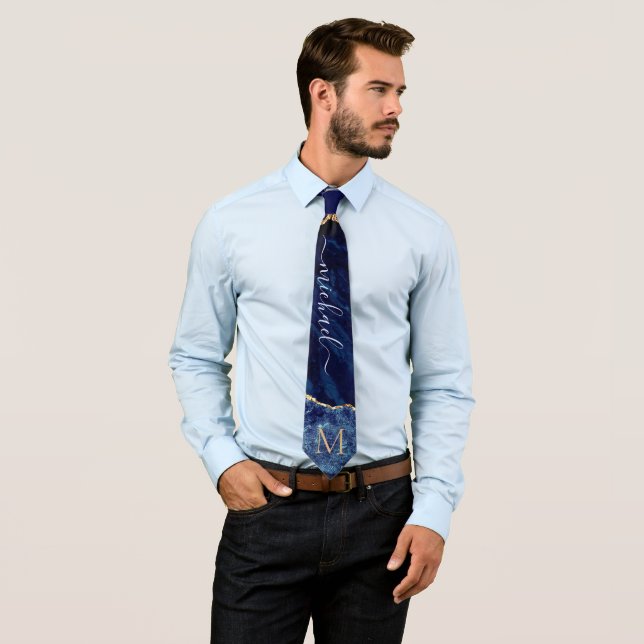 Navy Blue Gold Custom Letter Your Name Neck Tie Krawatte (Beispiel)
