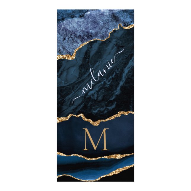 Navy Blue Gold Custom Letter Your Name Rack Card Werbekarte (Vorne)