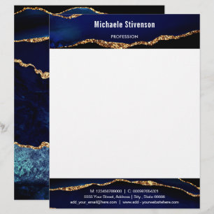 Navy Blue Gold Custom Letterhead Personalisiert Briefbogen