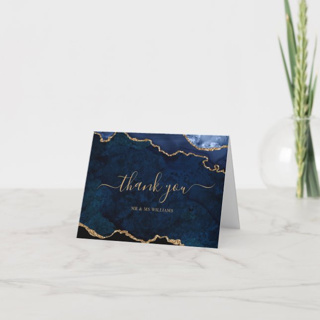Navy Blue & Gold Dankeschön Card Dankeskarte (Vorderseite)