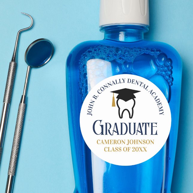 Navy Blue Gold Dental School Abschluss Custom Runder Aufkleber (Von Creator hochgeladen)