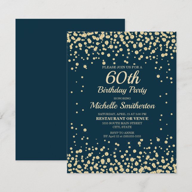 Navy Blue Gold Diamond Glitzer Frauen 60. Geburtst Karte (Vorne/Hinten)