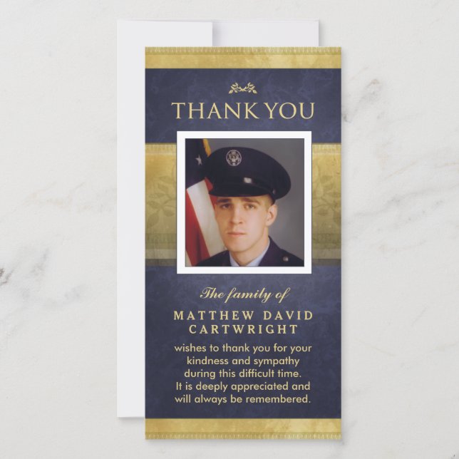 Navy Blue & Gold Elegance Vielen Dank Memorial Car Dankeskarte (Vorderseite)