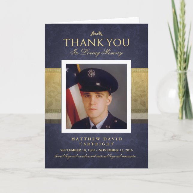 Navy Blue & Gold Elegance Vielen Dank Memorial Car Dankeskarte (Vorderseite)