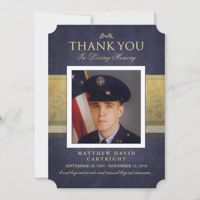 Navy Blue & Gold Elegance Vielen Dank Memorial Car Einladung (Vorderseite)