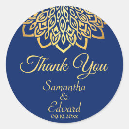 Navy Blue Gold Elegant Mandala Wedding Runder Aufkleber
