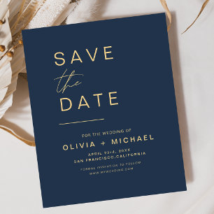 Navy Blue Gold Elegant Save the Date Minimalistisc