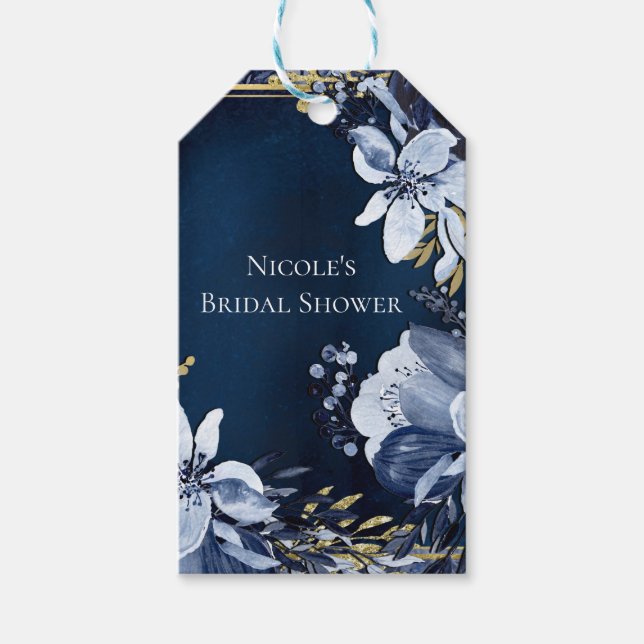 Navy Blue & Gold Elegante Moderne Wasserfarben Geschenkanhänger (Vorderseite)