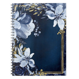 Navy Blue & Gold Elegante Moderne Wasserfarben Notizblock