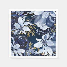 Navy Blue & Gold Elegante Moderne Wasserfarben Serviette