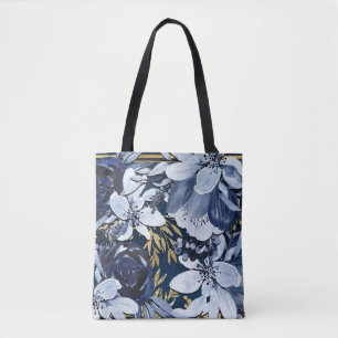 Navy Blue & Gold Elegante Moderne Wasserfarben Tasche