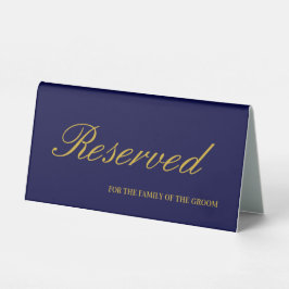 Navy Blue & Gold Elegante Script Wedding reservier Tischaufsteller