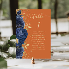 Navy Blue Gold Floral Burnt Orange Wedding Tischnummer
