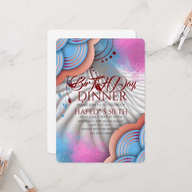 Navy Blue Gold FloraL Einladung Template Blue Bo (Vorderseite/Rückseite Beispiel)