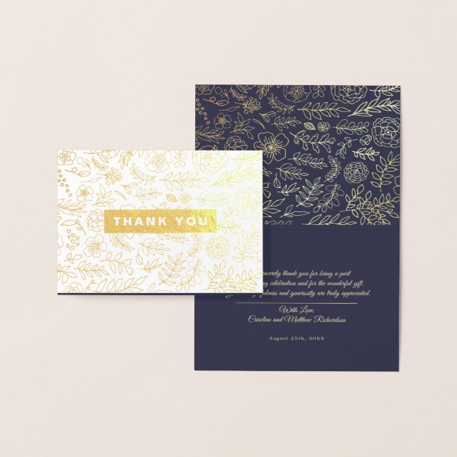 Navy Blue Gold Floral Luxury Vielen Dank für Ihre  Folienkarte (Anzeige)