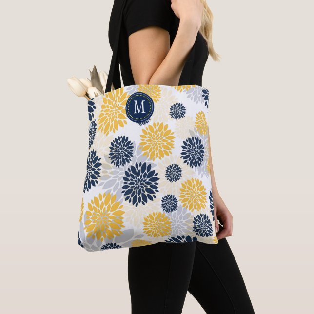 Navy Blue Gold Floral Monogram Tasche (Von Nahem)