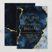 Navy Blue & Gold Foil Agate Baby Shower Einladung