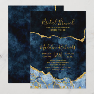 Navy Blue Gold Foil Agate Bridal Brunch Einladung