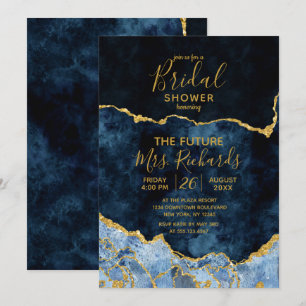 Navy Blue Gold Foil Agate Bridal Dusche Einladung