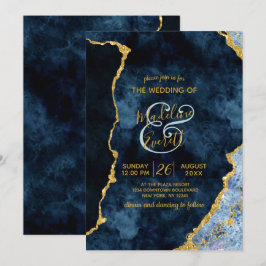 Navy Blue Gold Foil Agate Gilt Hochzeitseinladunge Einladung