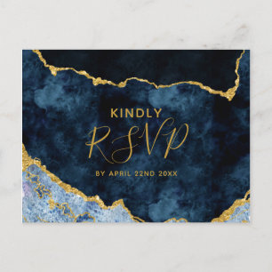Navy Blue Gold Foil Agate Hochzeitsessen UAWG Einladungspostkarte