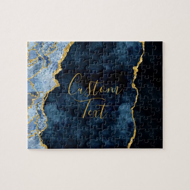 Navy Blue & Gold Foil Agate Marble Custom Text (Horizontal)